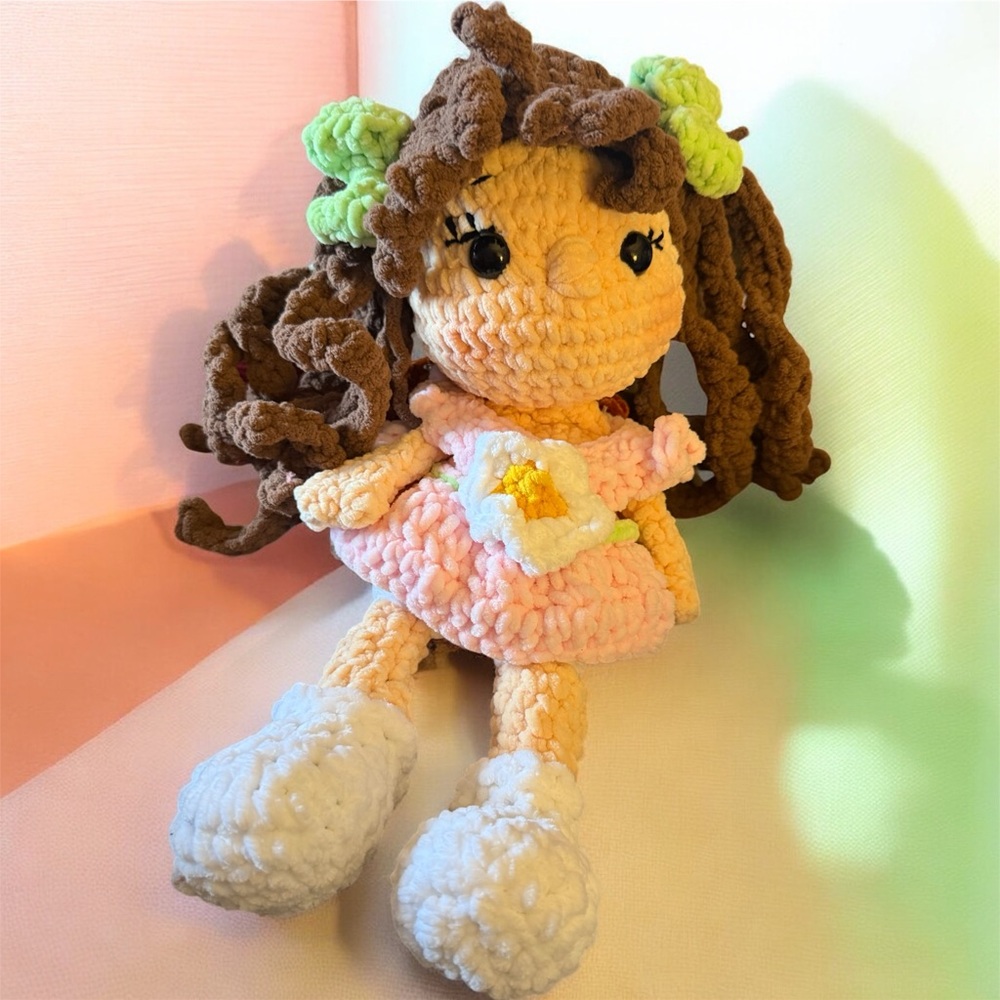 Adorable Brown and Pink Stuffed Doll